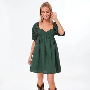 Tuckernuck Hyacinth House Emerald Puff Sleeve Sasha Mini Dress Size XS NWT